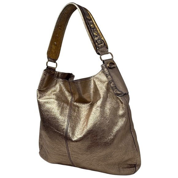 Ellen Tracy slouchy hobo Gold Metallic Shoulder Bag 100% genuine leather - Picture 1 of 16